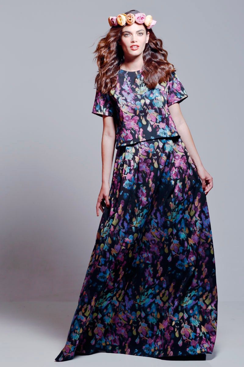 conjunto para bodas fiestas eventos de top crop y falda midi